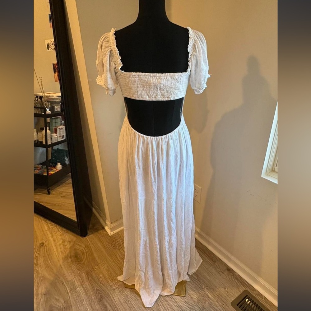 White Puff Sleeve Maxi Dress - Feminine Summer Dress - Picture 2 of 6